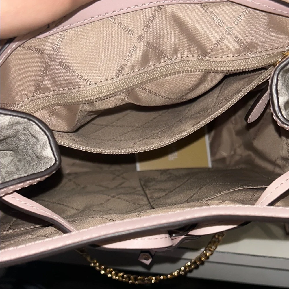 Michael Kors Pink and Beige Signature Logo Backpack